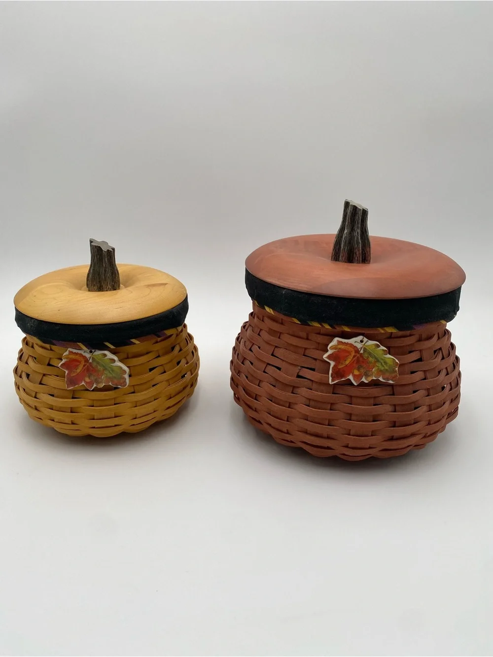 Longaberger Woven Pumpkin Canisters in Brown and Golden Yellow